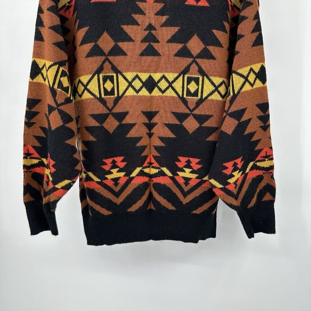 vintage 80s ACRYLIC MOCK NECK SWEATER pullover aztec tribal knit colorful L - Picture 3 of 7